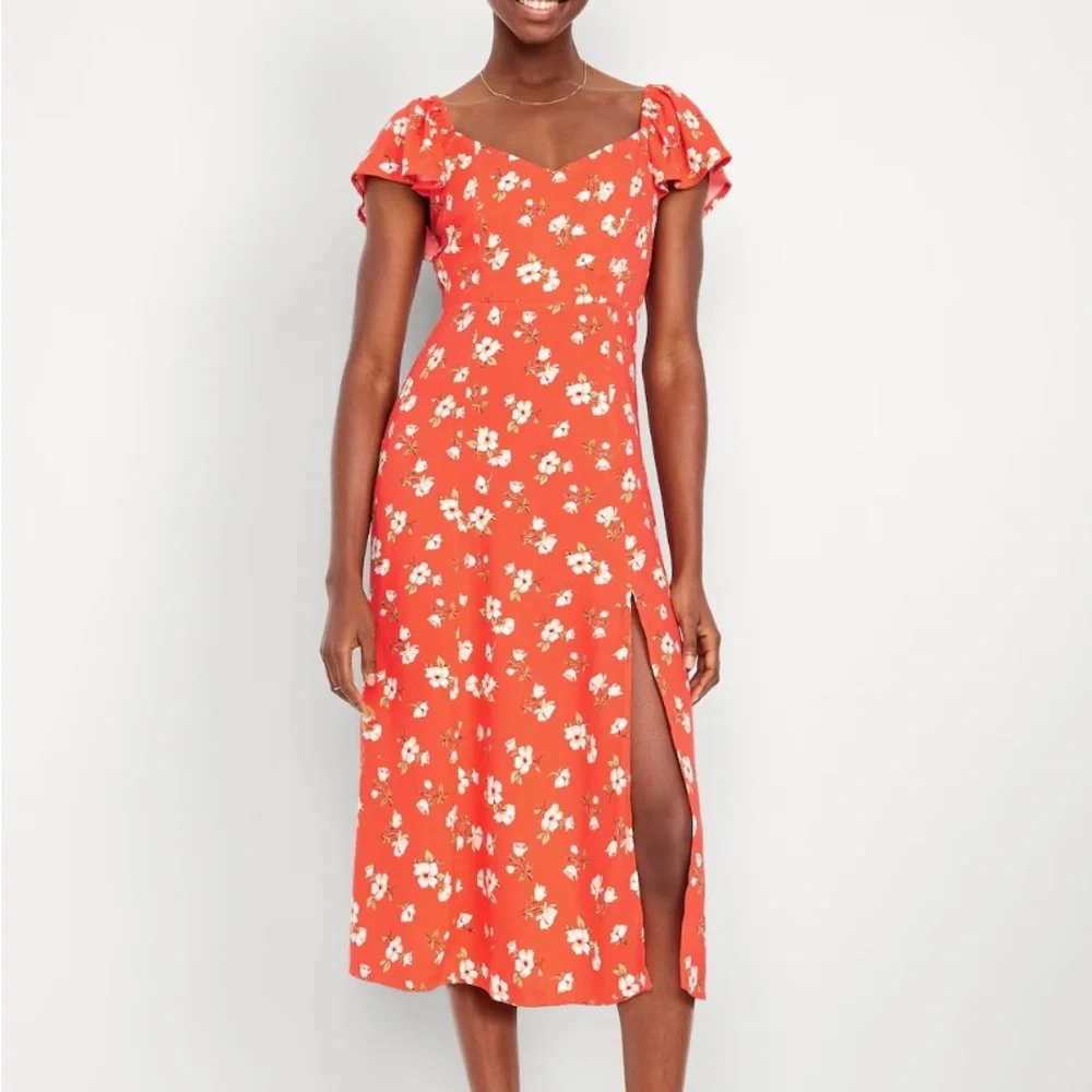Flutter Sleeve Crepe Midi Dress - Picture 1 of 4